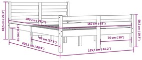Estrutura de cama 160x200 cm madeira maciça cinzento
