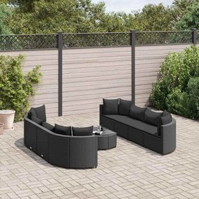 vidaXL 9 pcs conjunto de sofás p/ jardim c/ almofadões vime PE preto