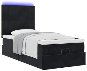 Estrutura de cama otomana com colchões preto 80x200cm veludo