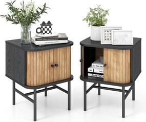 Conjunto de 2 mesas de cabeceira, mesas apoio com portas de correr 40 x 39 x 49 cm, preto e castanho