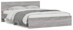 Estrutura cama c/ cabeceira/luzes LED 150x200cm cinzento sonoma