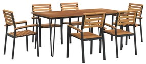 Conj. jantar p/ jardim 7 pcs madeira de acácia maciça e metal