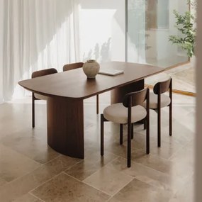 Conjunto De Mesa Retangular 200x100 Cm Em Mdf Tuareg E 4 Cadeiras De Jantar Em Madeira De Carvalho E Tecido Bouclé Bianca Madeira Escura - Sklum