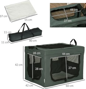 Saco de transporte dobrável para animais de estimação com alça em tecido de malha, 60 x 42 x 42 cm, cinzento-preto