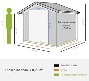 Abrigo de Jardim Exterior Abrigo e Jardim Metálico para Armazenamento de Ferramentas com Base Incluída e 4 Janelas 322x277x192cm Cinza Escuro