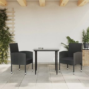 vidaXL 3 pcs conjunto de jantar para jardim vime PE e aço preto