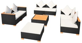 8 pcs conjunto lounge de jardim c/ almofadões vime PE preto