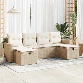 vidaXL 6 pcs conjunto de sofás p/ jardim com almofadões vime PE bege