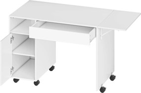 HOMCOM Mesa de Computador com Rodas e Tampo Dobrável Gaveta e Armário 130x58 cm Branco | Aosom Portugal
