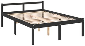 Estrutura de cama casal 135x190 cm pinho maciço preto