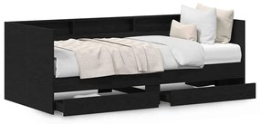Cama de Dia Preta com Gavetas Carvalho Preto Madeira engenheirada
