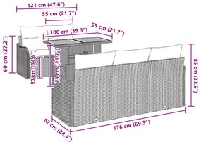 Conjunto de Sofá de Jardim 6 Peças com Almofadas Preto Rattan Poliéste