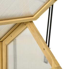 Estufa de Madeira com Painéis de Policarbonato Estufa de Jardim com 4 Janelas Abatíveis para Cultivo de Plantas Terraço Exterior 90x48x49,5cm Transpar