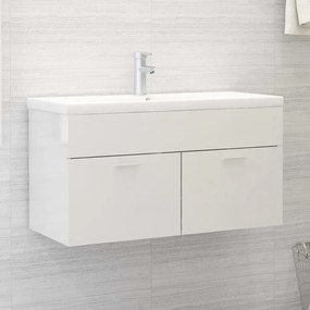 vidaXL Armário lavatório + lavatório embutido contra. branco brilhante