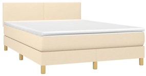Cama box spring c/ colchão e LED 140x200 cm tecido cor creme