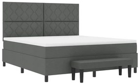 Cama Box com Colchão e Banco Cinza Escuro 180x200 cm Tecido