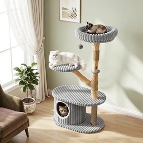 Árvore para Gatos, 56 x 41 x 105 cm, Três Plataformas Elevadas, Cinzento