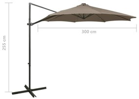 Guarda-sol jardim c/ poste e luzes LED 300 cm cinza-acastanhado