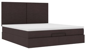 Estrutura de cama otomana com colchão tecido castanho escuro