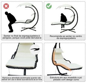 Espreguiçadeira Suspensa com Guarda Sol - Creme - Design Moderno