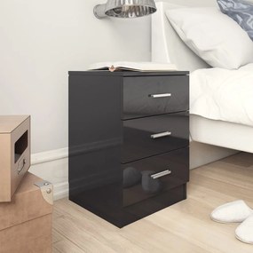 vidaXL Mesa de cabeceira 38x35x56 cm contraplacado preto brilhante
