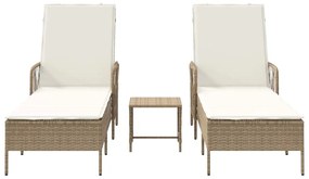 Conjunto de Espreguiçadeiras Conjunto de 3 Bege e Creme