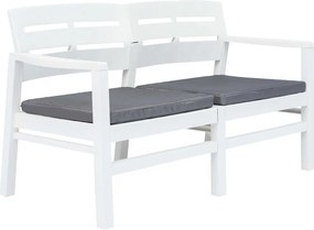 vidaXL Banco de jardim 2 lugares com almofadões 133 cm plástico branco