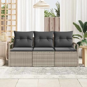 Conjunto de sofá de jardim de 3 peças com almofadas cinza claro