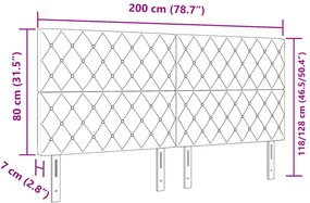 Cabeceira Botão de Cristal Estofada Cinza Escuro 200 cm Veludo