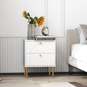 Conjunto de 2 Mesas de Cabeceira com 2 Gavetas e Pés de Aço Estilo Moderno 40x35x50 cm Branco