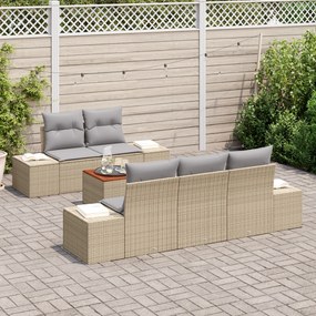 Conjunto de Sofá de Jardim de 6 Peças com Almofadas em Bege Rattan Pol