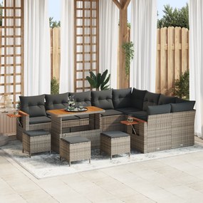 vidaXL Conjunto de Sofás de Jardim de 13 Peças com Almofadas Cinza Rattan Poliéster Acácia