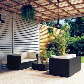 vidaXL 5 pcs conjunto lounge de jardim c/ almofadões vime PE preto