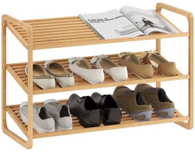 HOMCOM Sapateira de 3 Níveis Estante para Sapatos em Bambu para 12 Pares de Sapatos Estante para Entrada Corredor Quarto 76x33x50,8 cm Madeira