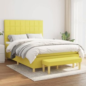 vidaXL Cama com molas/colchão 140x190 cm tecido verde-claro