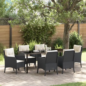 Conjunto de Jantar Jardim com Almofadas Preto Vime PE