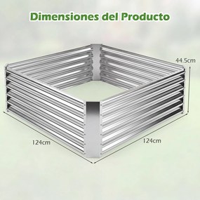 Floreira Elevada para Flores, Frutas e Ervas, 124 x 124 x 44,5 cm, Fundo Aberto, Prateado