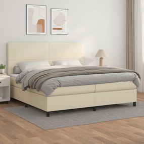 vidaXL Cama com molas/colchão 200x200 cm couro artificial cor creme