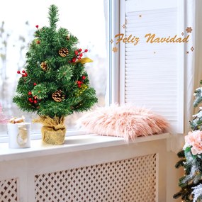 Árvore de Natal de 60cm com Cimento Estável e Base de Linho Decoração de Interior Perfeita para Mesas e Escrivaninhas