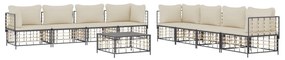 9 pcs conjunto lounge de jardim c/ almofadões vime PE antracite