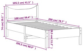 Estrutura de cama 100x200 cm madeira pinho maciça castanho cera