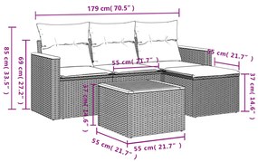 5 pcs conjunto de sofás p/ jardim com almofadões vime PE bege