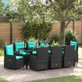 vidaXL Conjunto de Jantar de Jardim de 9 Peças em Rattan PE Preto