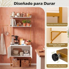 Estante em escada de 4 níveis com prateleiras abertas e portas 67 x 48 x 181 cm, Estrutura metálica, para arrumação na sala ou no escritório, Branco +