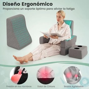 Conjunto de 3 almofadas de leitura, para colo e costas com bolso de armazenamento e porta-copos cinza