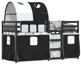 Beliche com cortinas 90x200 cm pinho maciço branco e preto