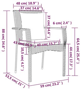 Conjunto de 2 Cadeiras e 1 Mesa em Vime - Preto - Design Natura