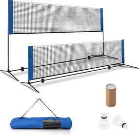 Rede de Badminton 420 cm Portátil Ajustável em Altura com Postes, Bolsa de Transporte e 2 Penas para Interior e Exterior  Azul