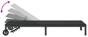 Espreguiçadeiras 2 pcs com Rodas e Mesa em Rattan Preto