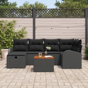 Conjunto de Sofá para Jardim vidaXL de 7 Peças com Almofadas Preto Rat